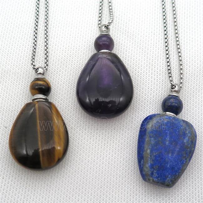 mixed Gemstone perfume bottle Necklace