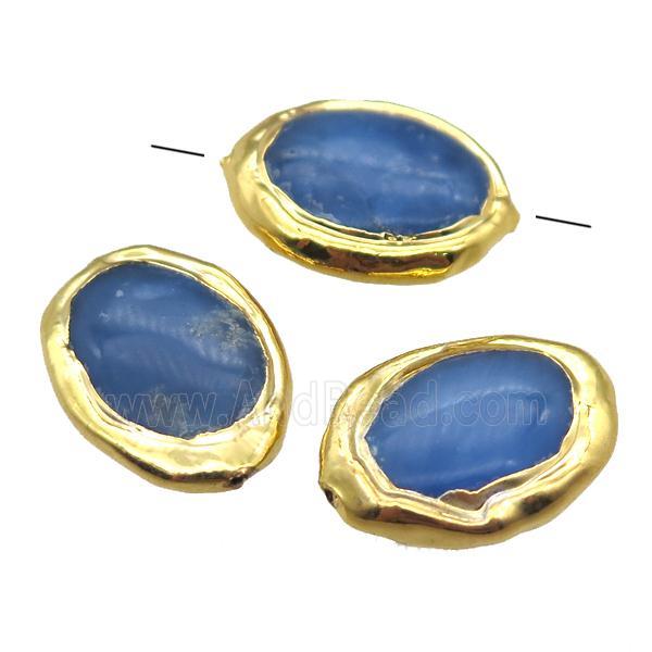 blue agate oval beads, gold plated