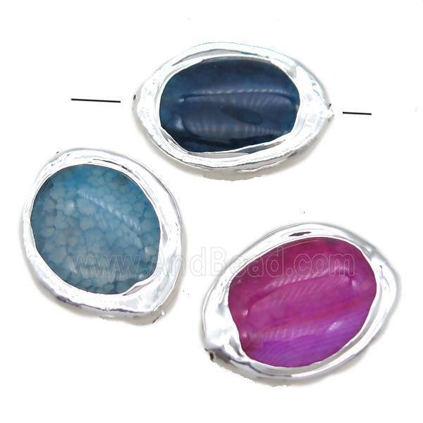 agate oval beads, silver plated, mixed color