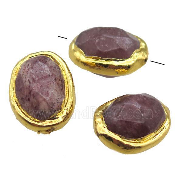 Strawberry Quartz barrel beads, gold plated