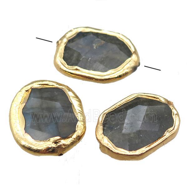 Labradorite beads, freeform, gold plated