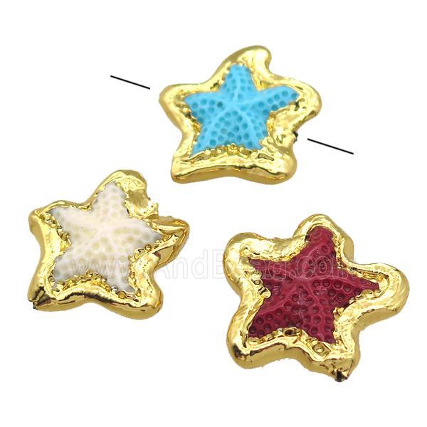 Resin star beads, mix color, gold plated