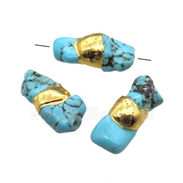 blue Magnesite Turquoise beads, freeform, gold plated