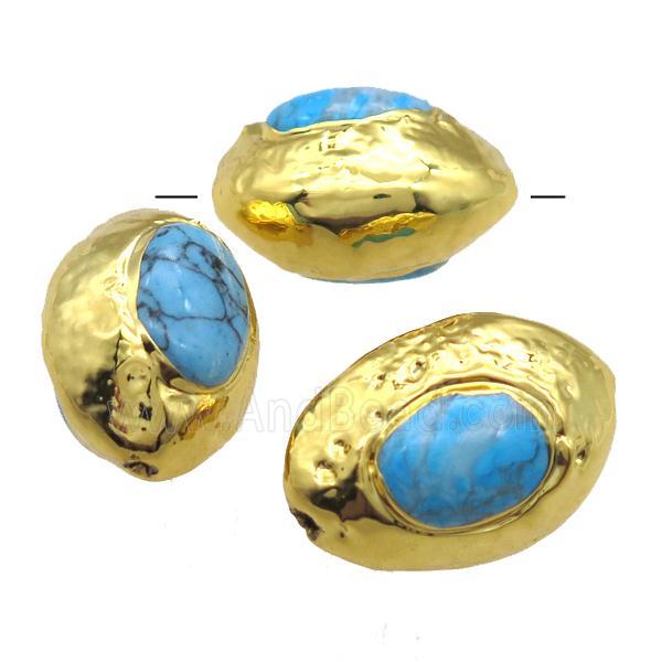 blue Magnesite Turquoise barrel beads, gold plated