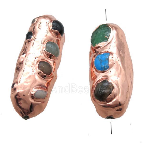 mix gemstone barrel beads, rose gold