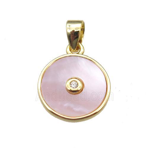 pink Queen Shell circle pendant, gold plated