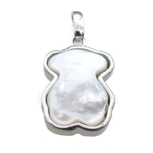 white pearlized Shell bear pendant, platinum plated