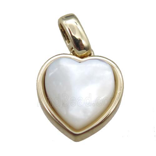 white pearlized Shell heart pendant, gold plated