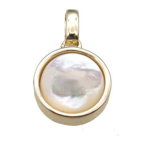 white pearlized Shell circle pendant, gold plated
