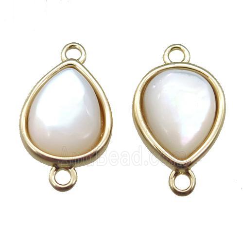 white pearlized Shell teardrop connector, gold plated