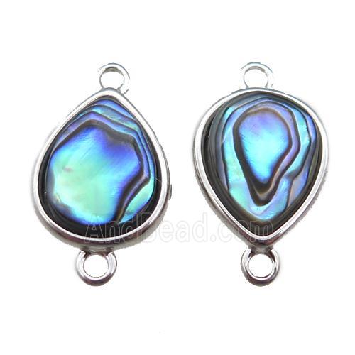 Abalone Shell teardrop connector, platinum plated