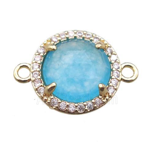 blue dye jade circle connector, gold plated