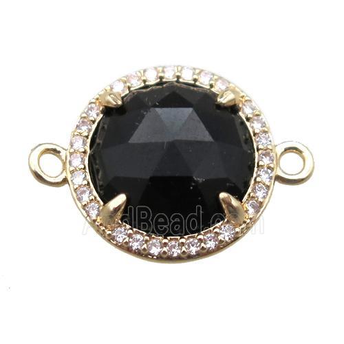 black Onyx agate circle connector, gold plated