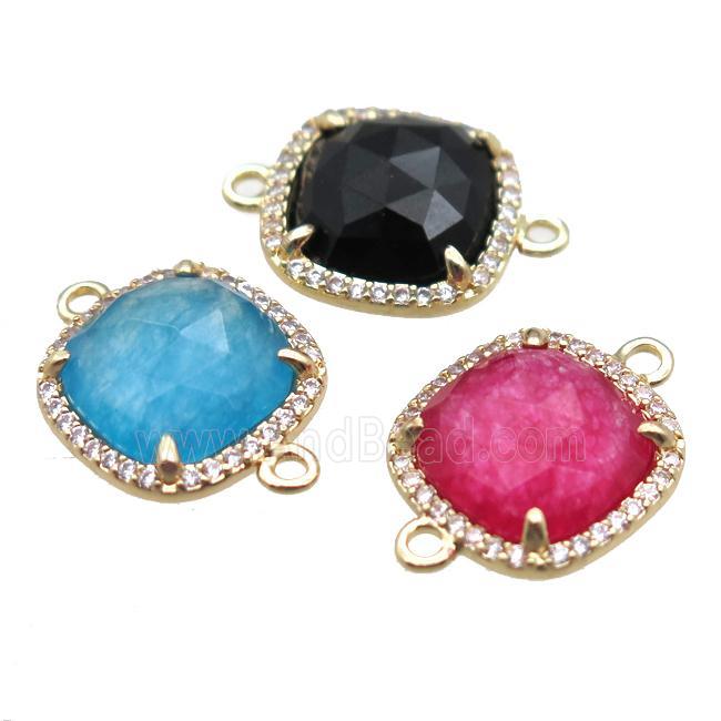 mixed Gemstone square connector, gold plated