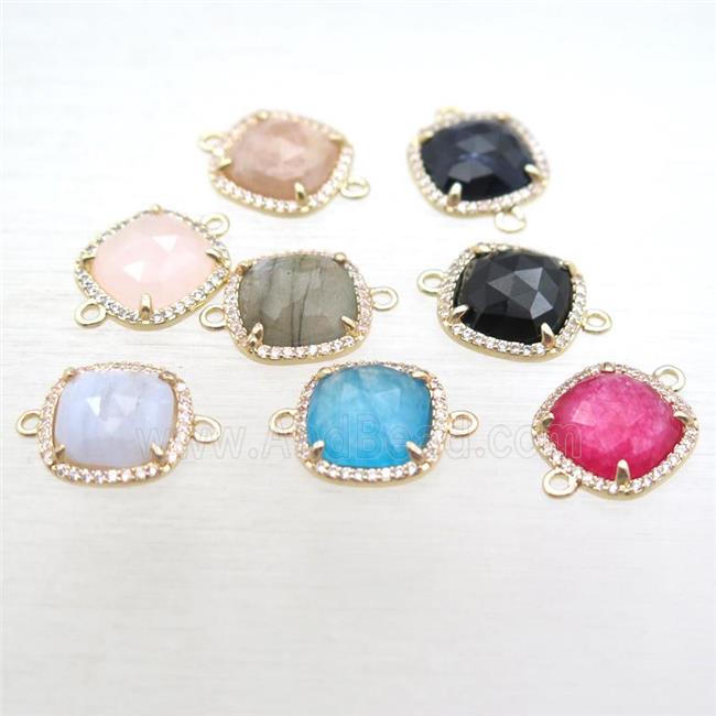mixed Gemstone square connector, gold plated