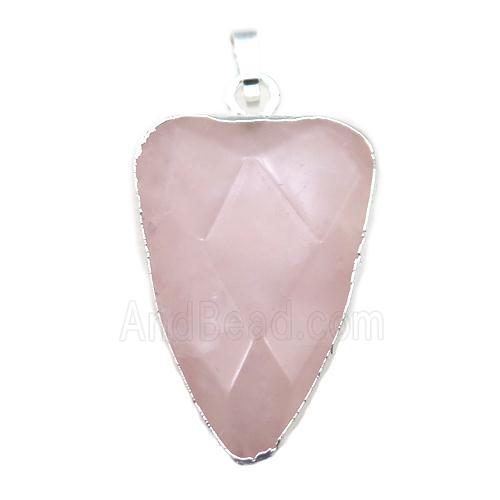 rose quartz arrowhead pendant, sliver plated