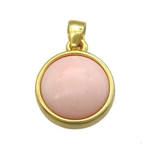 pink Queen Shell circle pendant, gold plated