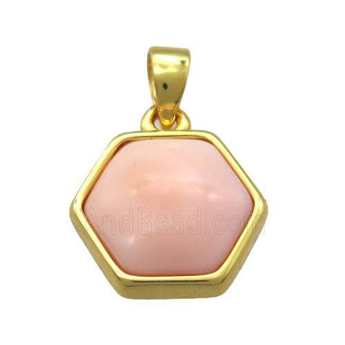 pink Queen Shell hexagon pendant, gold plated