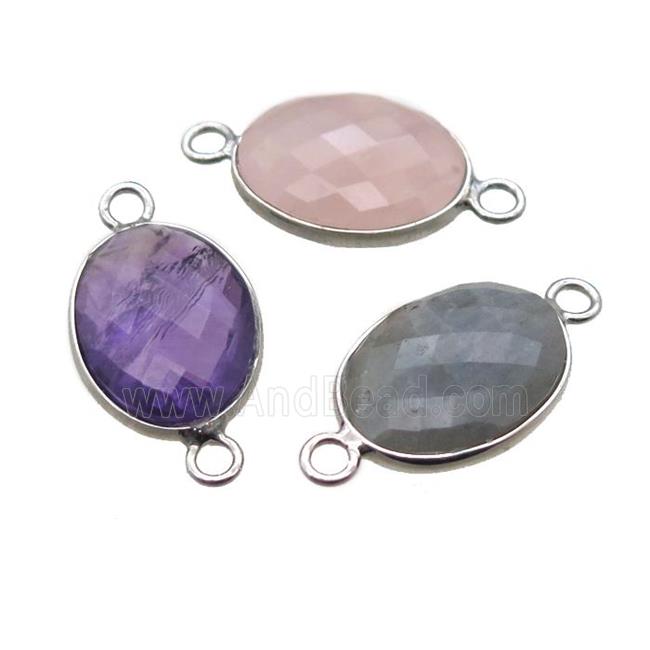mixed Gemstone connector, faceted oval