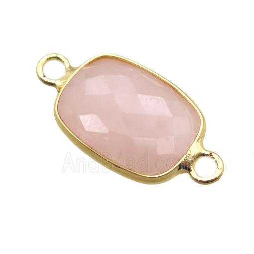 Rose Quartz connector, faceted rectangle