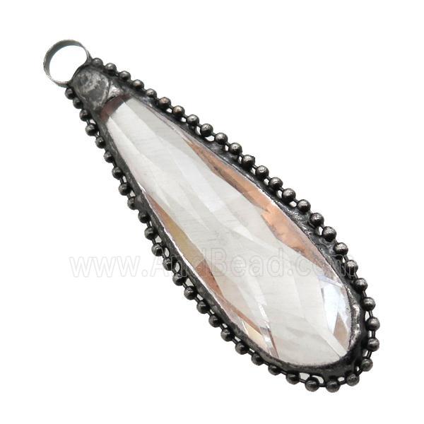 Crystal Glass teardrop pendant, black plated