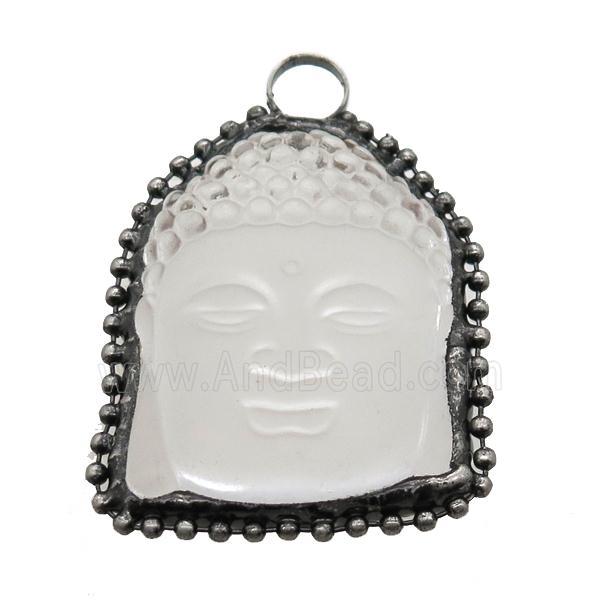 white Crystal Glass Buddha pendant, black plated