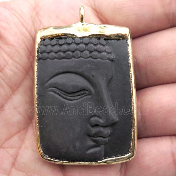 black Obsidian buddha pendant, gold plated