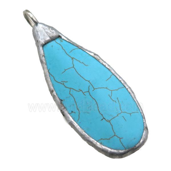 blue Synthetic Turquoise teardrop pendant, black plated