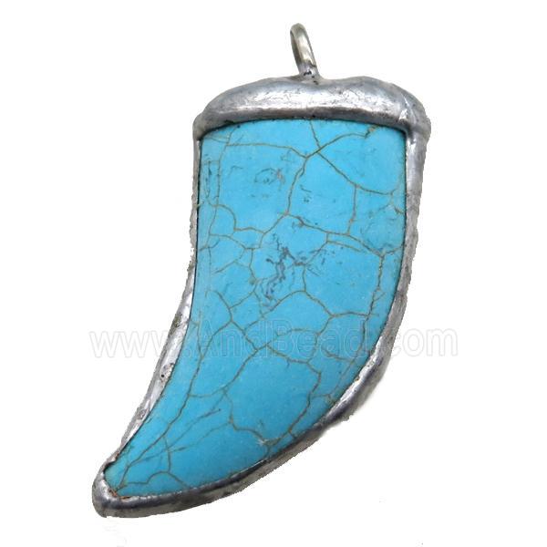 blue Synthetic Turquoise horn pendant, black plated