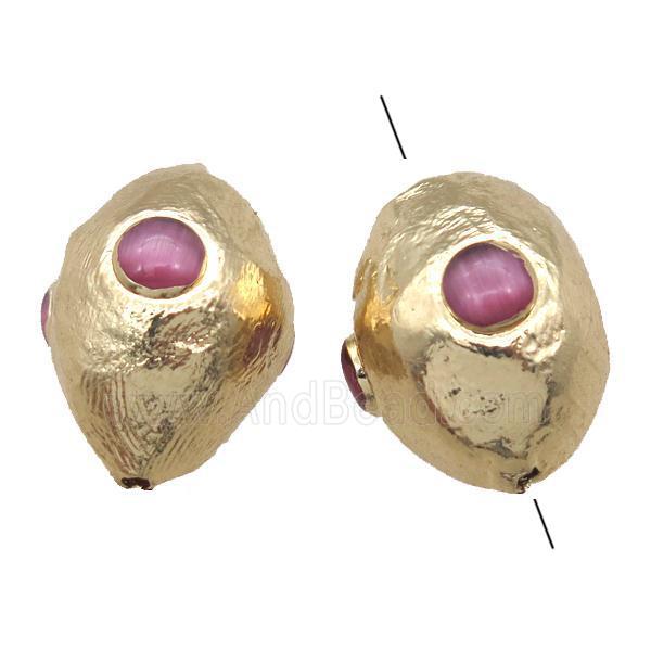 red cats eye beads, gold plated
