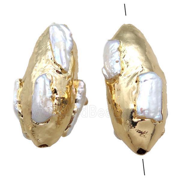 Baroque style Pearl rice beads, freeform, gold plated