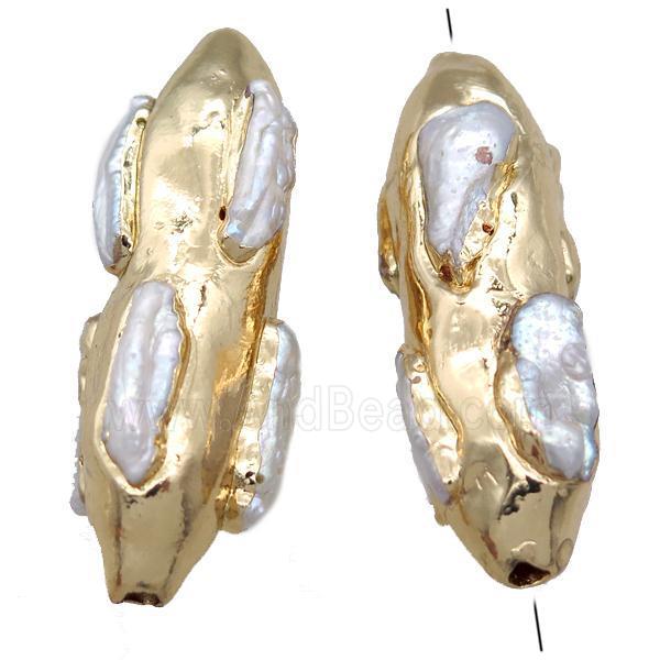 Baroque style Pearl rice beads, freeform, gold plated