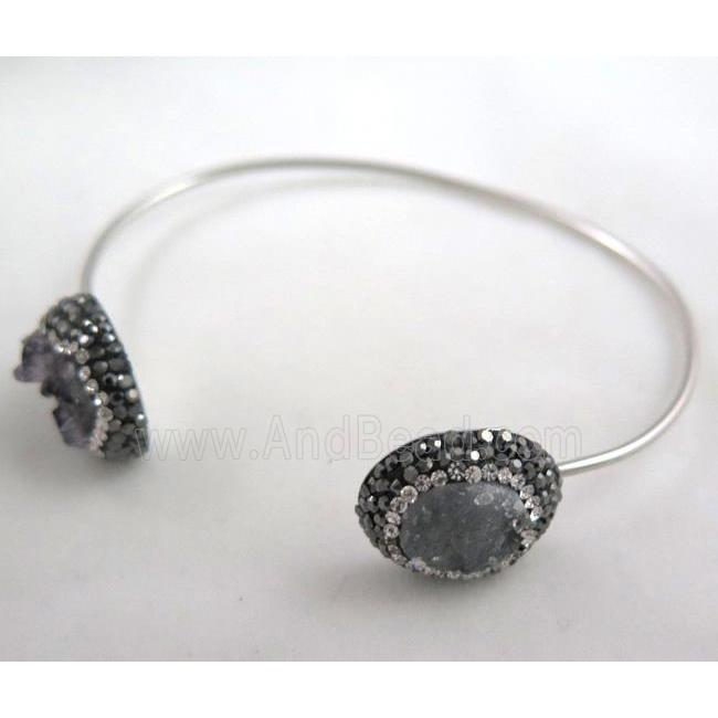 925 sterling silver Bangle paved rhinestone with Druzy Agate