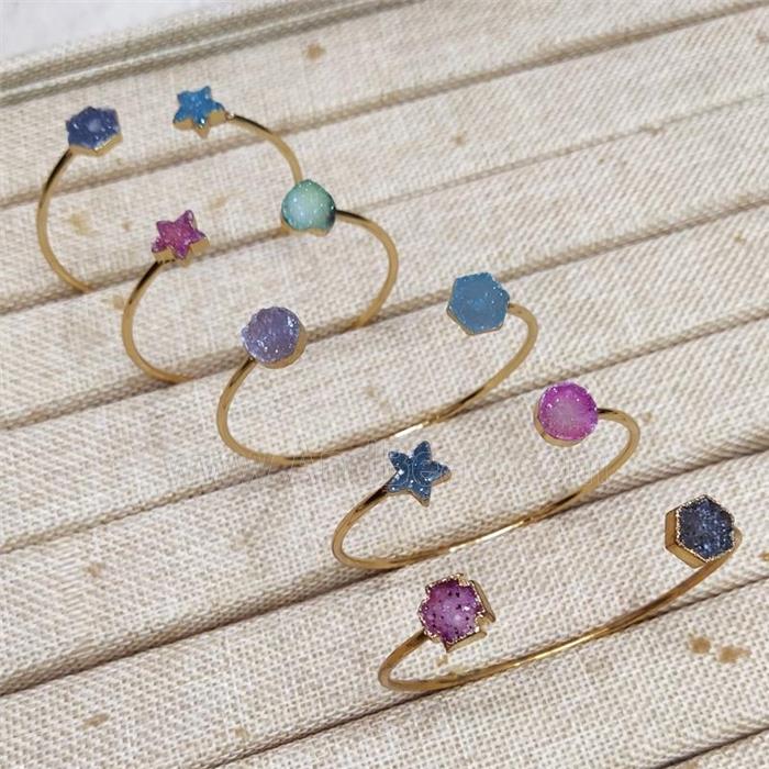 agate druzy bangle, copper, mix color, gold plated