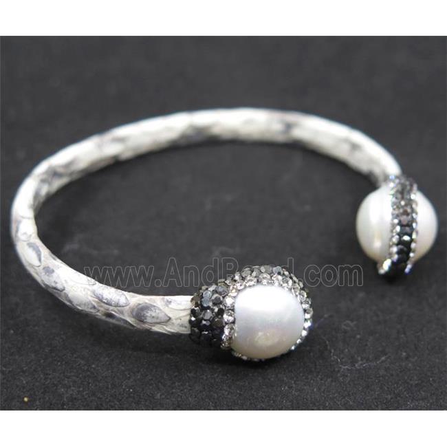 pearl pave rhinestone, white snakeskin copper cuff bangle