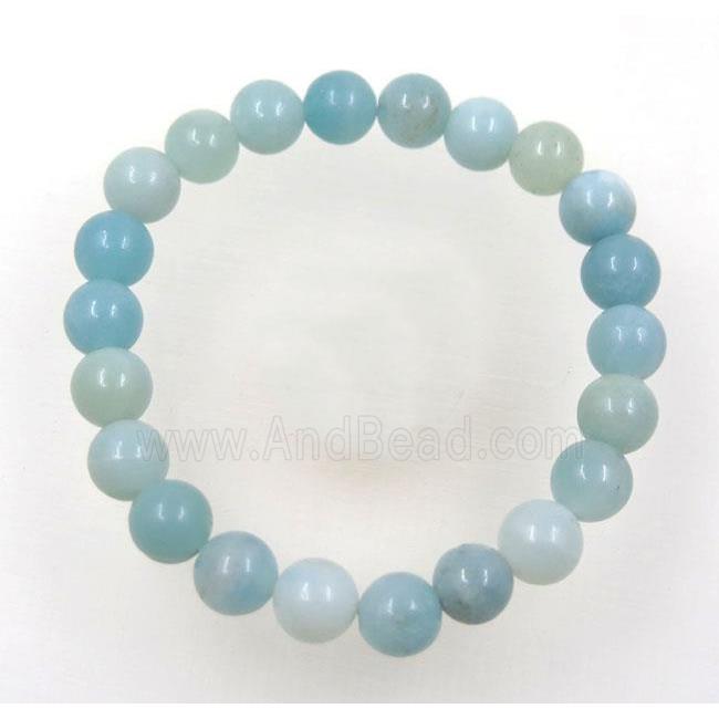 round Amazonite bead bracelet, blue dye, stretchy