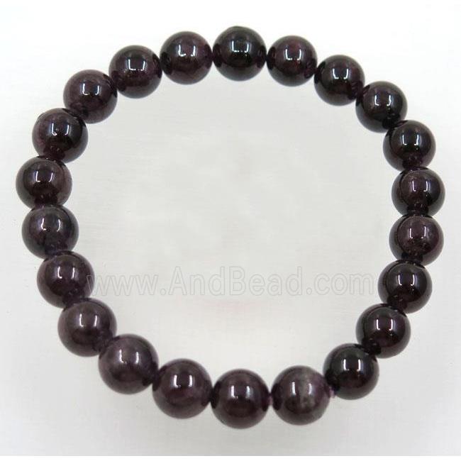 round Garnet bead bracelet, stretchy, dark-red