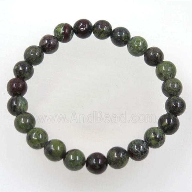 green Dragon BloodStone bead bracelet, round, stretchy