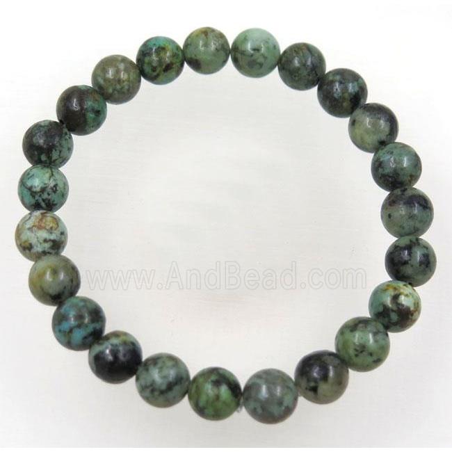 green African Turquoise beads bracelet, round, stretchy