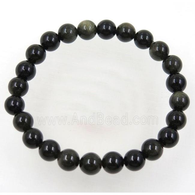 Mahogany Obsidian Beads bracelet, round, stretchy