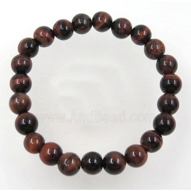 Red Tiger Eye stone bead bracelet, round, stretchy