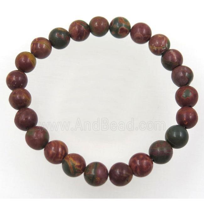 red Picasso Jasper Beads bracelet, round, stretchy