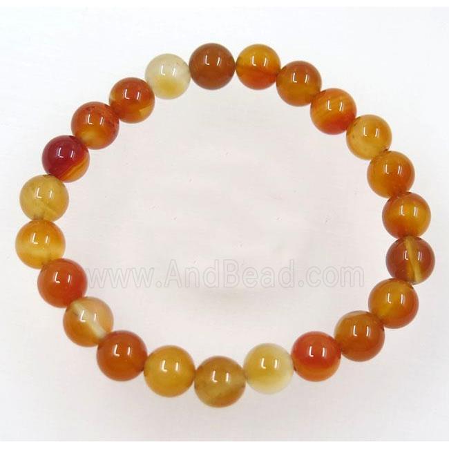 red carnelian agate bead bracelet, round, stretchy