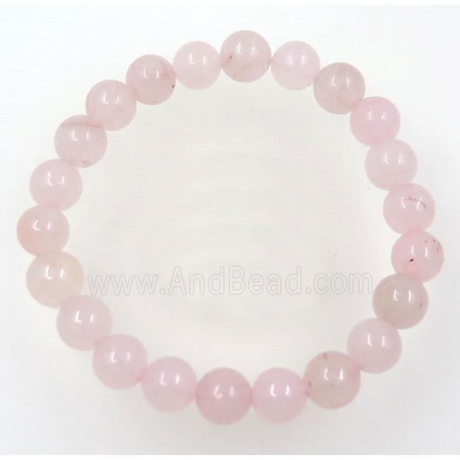 round Rose Quartz beads bracelet, pink, stretchy