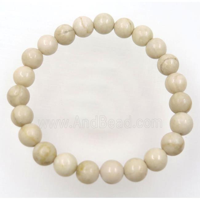 white Chinese Reiver Jasper beads bracelet, round, stretchy