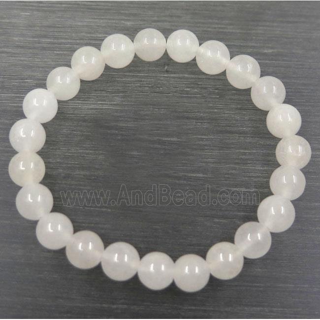 white jade beads bracelet, round, stretchy