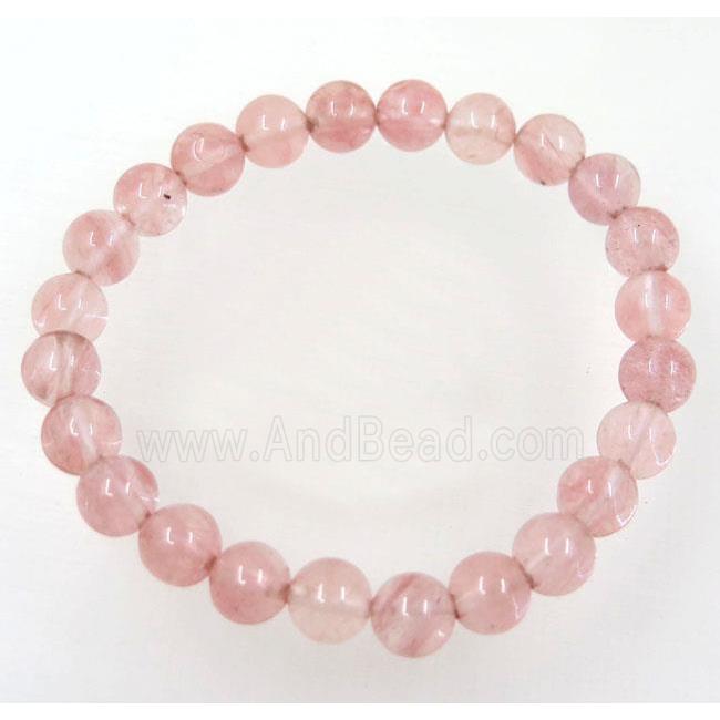 pink cherry quartz bead bracelet, round, stretchy