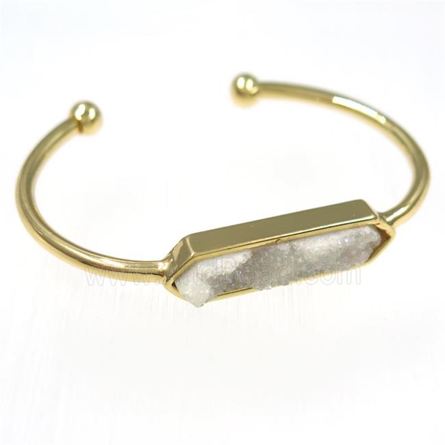 white ab color druzy agate bangle, copper, gold plated