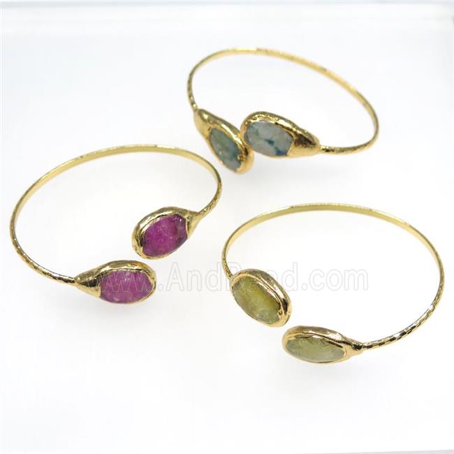 mixed gemstone cuff bangle, gold plated