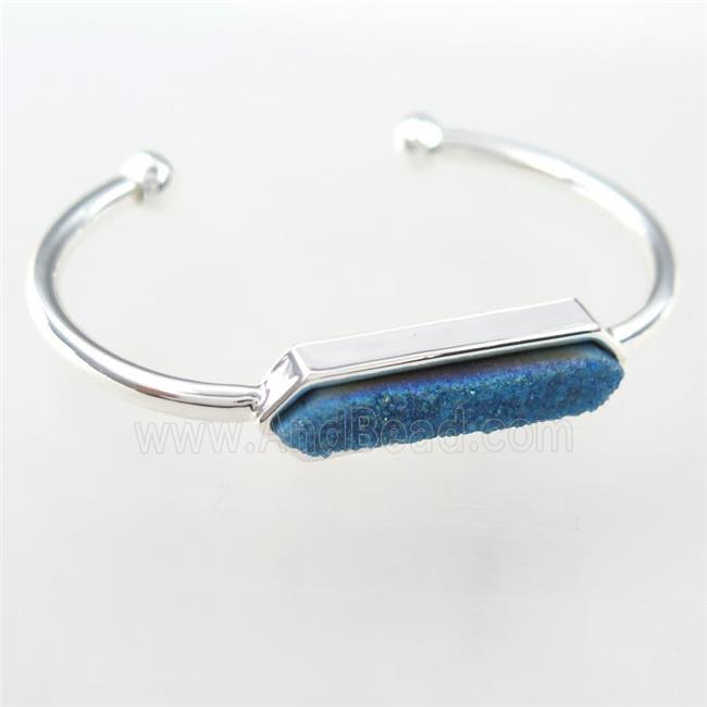 druzy quartz copper bangle, silver plated
